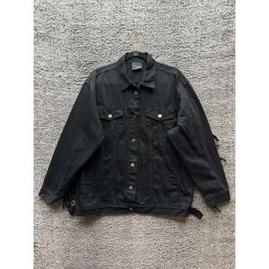 Threetimes Fringe Trim Cotton Button-Up Denim Trucker Jacket Black Mens Size M